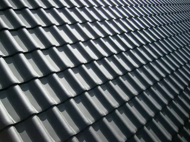 Rows of dark grey roof tiles
